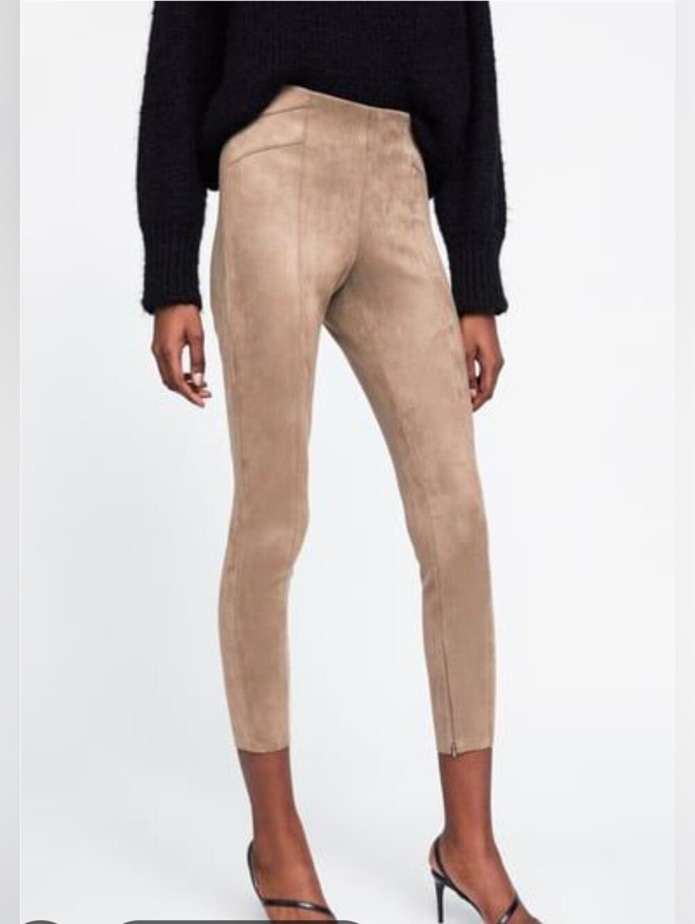 ZARA Popular Faux Suede High-Rise Trousers Size XS.